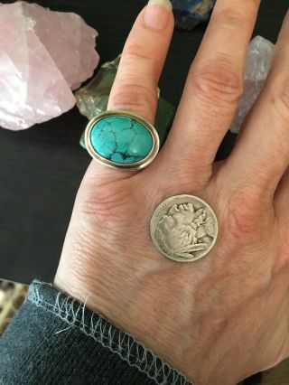 Vintage Native American Turquoise And Sterling Silver Signed Ring 20 G Size 5.  5