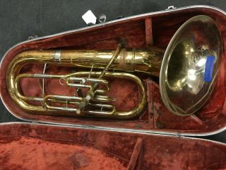 Vintage F.  E.  Olds Ambassador U.  S.  A.  Baritone Horn,  Case 418832