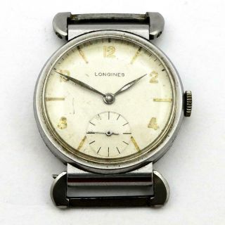 Vintage 1937 Longines 12.  68z Hinged Swivel Lug Stainless Wrist Watch - Running