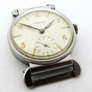 Vintage 1937 Longines 12.  68z Hinged Swivel Lug Stainless Wrist Watch - Running 6