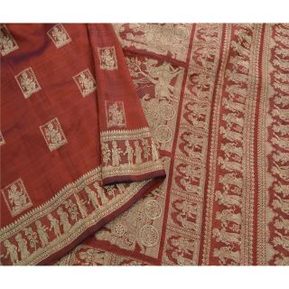 Sanskriti Vintage Red Heavy Saree Pure Silk Craft Fabric Woven Baluchari Sari 2