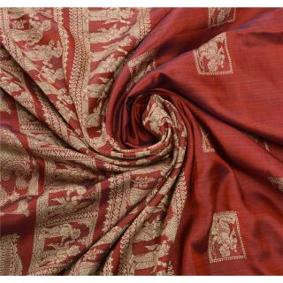 Sanskriti Vintage Red Heavy Saree Pure Silk Craft Fabric Woven Baluchari Sari 4