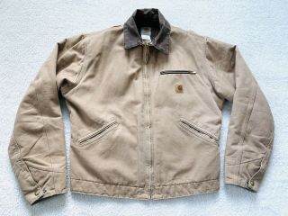 Vtg Carhartt J97 Brown Duck Canvas Blanket Lined Jacket Men’s Medium Made In Usa