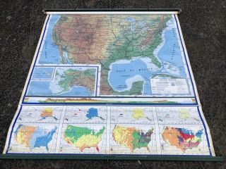 Pull Down American Map Globe School Mcnally Vtg Classroom Usa America World