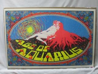 The Age Of Aquarius Black Light Vintage Poster 1970 Psychedelic Cng366