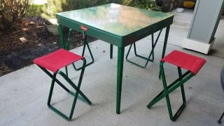 Vintage,  Coleman Pak - Table,  Metal Folding Camping Table With Four Chairs/stools