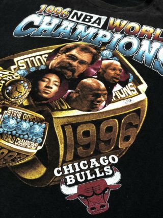 Vintage 90s Chicago Bulls T - Shirt Xl Bootleg Rap Tee Jordan Black 1996 Champions