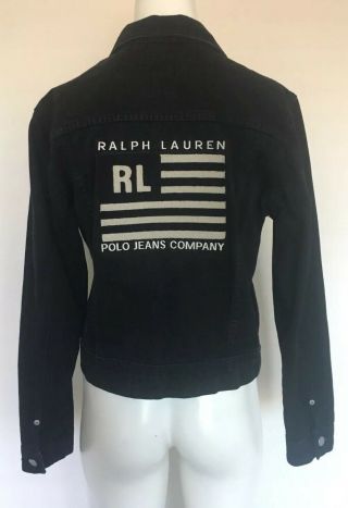 Vtg 90’s Ralph Lauren Polo Jeans American Flag Denim Black Jean Jacket Womens L