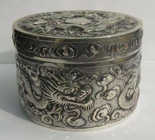 Antique Chinese Export Silver Dragon Box
