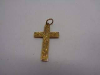 Vintage 9ct Gold Etched Cross Pendant Charm H&w Floral Wedding Party Prom