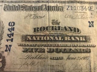 Rare Maine 1902 $5 National Bank Rockland,  Me Ch 1446 Serial 24108