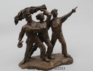 8 " China Chinese Bronze Copper Three People Liberate Victory Sculpture Statue