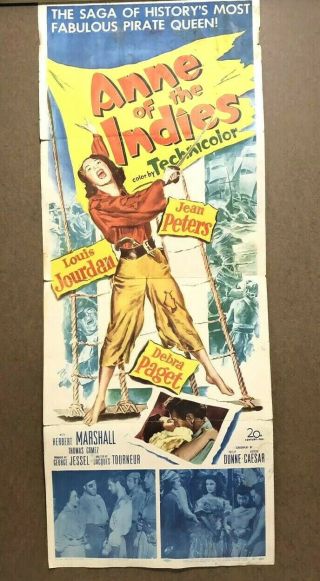 1951 Vtg Anne Of The Indies Movie Poster Pirate Queen Sword Fencing Debra Paget