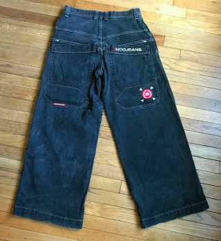 Vintage 90s Jnco Jeans Washed Black Wide Leg Crown Spellout Logo Sz 33x32 85