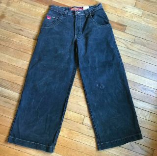 Vintage 90s JNCO Jeans washed Black Wide Leg Crown Spellout Logo sz 33x32 85 2