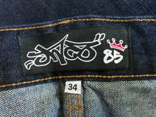 Vintage 90s JNCO Jeans washed Black Wide Leg Crown Spellout Logo sz 33x32 85 4