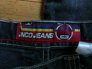 Vintage 90s JNCO Jeans washed Black Wide Leg Crown Spellout Logo sz 33x32 85 6