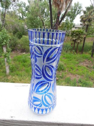 Vintage Czech Cobalt Blue Signed Schreiber Hand Cut Bohemian Crystal Vase 12 ",