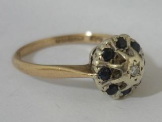 Stunning Unusual Vintage Sapphire & Diamond 9k Gold Ring By Jh Size O