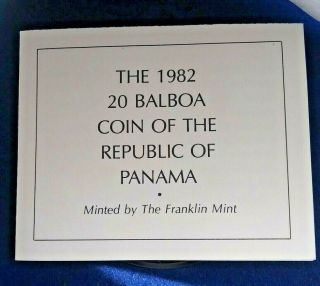 1982 Panama 20 Balboa Silver Proof Coin and,  Rare GEM 4
