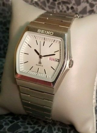 Vintage 1980 Seiko 7559 - 5010 Men ' s SQ Day/Date Wristwatch & Band - Ex 2