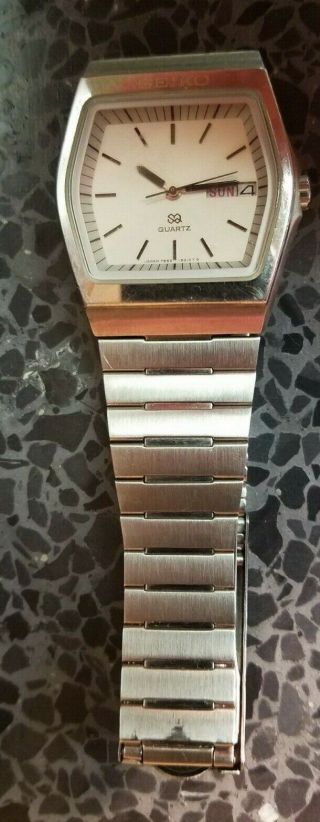 Vintage 1980 Seiko 7559 - 5010 Men ' s SQ Day/Date Wristwatch & Band - Ex 4