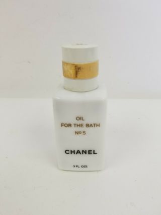 Vintage Chanel No 5 Oil For The Bath 3 Oz.  98 Full No Box Milk Glass Bottle
