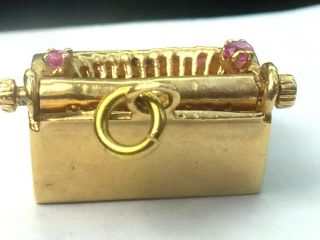 LOVELY antique HEAVY 14K yellow gold RUBY SAPPHIRE PEARL TYPEWRITER charm.  8.  4gm. 10