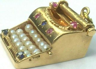 Lovely Antique Heavy 14k Yellow Gold Ruby Sapphire Pearl Typewriter Charm.  8.  4gm.