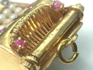 LOVELY antique HEAVY 14K yellow gold RUBY SAPPHIRE PEARL TYPEWRITER charm.  8.  4gm. 5