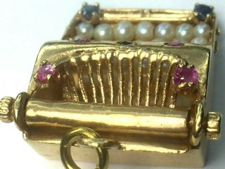 LOVELY antique HEAVY 14K yellow gold RUBY SAPPHIRE PEARL TYPEWRITER charm.  8.  4gm. 6