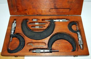Vintage Craftsman 4 Pc Micrometer Set: 1 " ; 2 " ; 3 " ; 4”; W/gauge Blocks; Wood Box