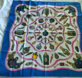 Hermes Authentic Vintage Silk Scarf 35 " - Never Worn Blues/pinks