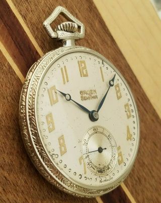 Ff8 Stunning 30s 14k Gold Fill Art Deco Stunning Vintage Gruen Mens Pocket Watch