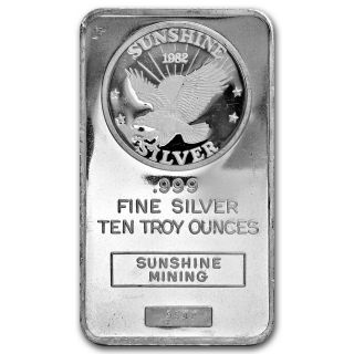 10 Oz Silver Bar - Sunshine (vintage,  Dated) - Sku 80734