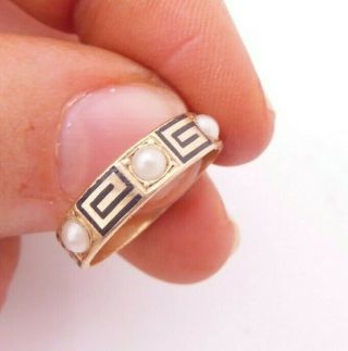 18ct Gold Rare Victorian Enamel & Natural Seed Pearl Full Eternity Ring,  18k 750