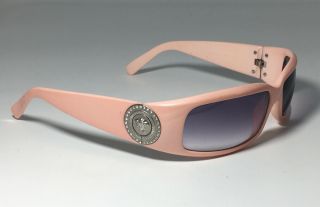 Versace 4044 - B Sunglasses Pink Silver Coin Swarovski Crystals Medusa Wrap Rare