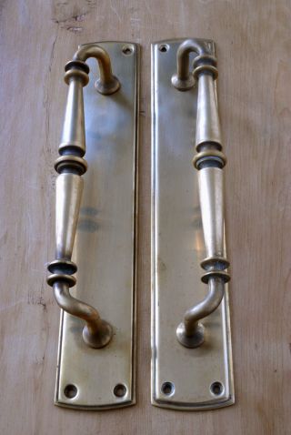 Pair Vintage Pull Door Handles Brass Large Size Antique Pub 15 " Reclaimed Old
