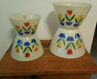 Vintage Fire King Tulip Splash Proof Mixing Bowls - Set Of 4 Nesting Bowls - Retro