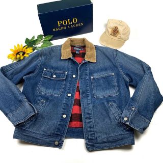 Vintage Polo Ralph Lauren Flannel Lined Denim Button Up Jacket Corduroy Collar