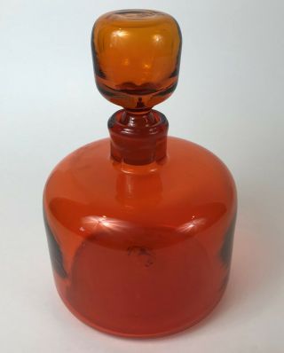 Signed Blenko Tangerine Orange Vintage Mid Century Modern Glass Decanter