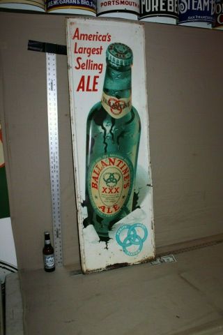 54 " Rare 1950s Ballantines Xxx Ale Beer Embossed Metal Sign Bar Man Cave Gas Oil