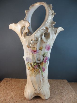 Antique Art Nouveau Austrian Signed Rh Robert Hanke Porcelain Basket Vase