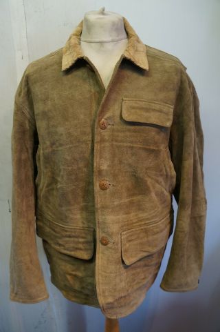 Vintage Polo By Ralph Lauren Suede Leather Shooting Hunting Jacket Size L