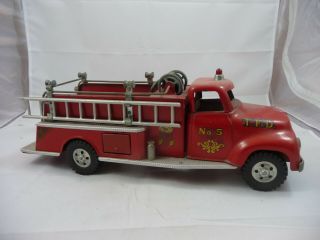 Vintage 1950 ' s Pressed Steel Tonka Pumper Fire Truck No.  5 made in USA 3