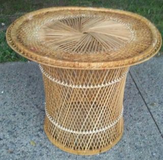 Vintage Mid Century Handmade 27 " Rattan Wicker Coffee Cocktail Side Accent Table