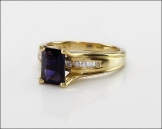 Vintage 14k Yellow Gold Blue Fluorite & Diamond A74 Ring,  Sz 6.  0