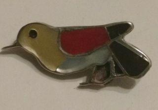 Rare Vintage Zuni " Robin " Bird,  Sterling Silver Mop & Onyx Brooch/pin 1.  25 "