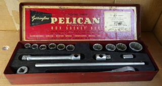 Vintage Garrington Pelican Socket Set 1/2 " Sq Drive 15 Piece Made In Sheffield.