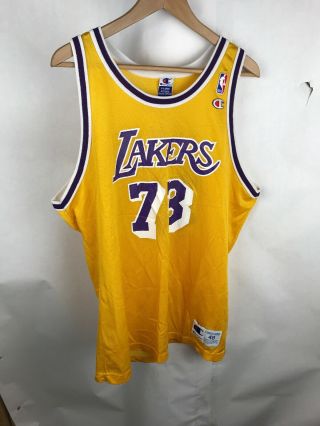 Vintage Champion Los Angeles Lakers Dennis Rodman 73 Basketball Jersey Sz 48